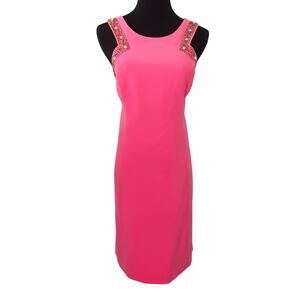 Lilly Pulitzer Largo Shift Dress Beaded Collar Coral Hot Pink Womens 8 Sheath